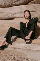 RENEE PANT - BLACK TEXTURED SILK