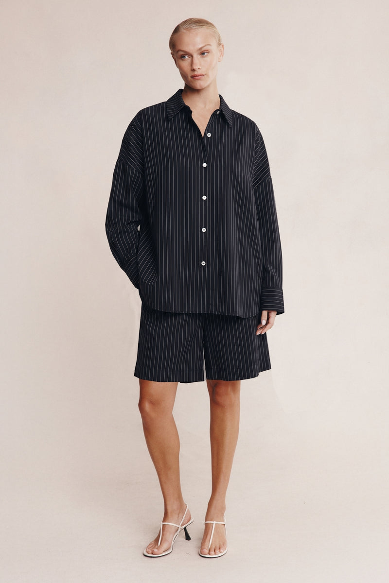 MELLA SHIRT - BLACK PIN STRIPE