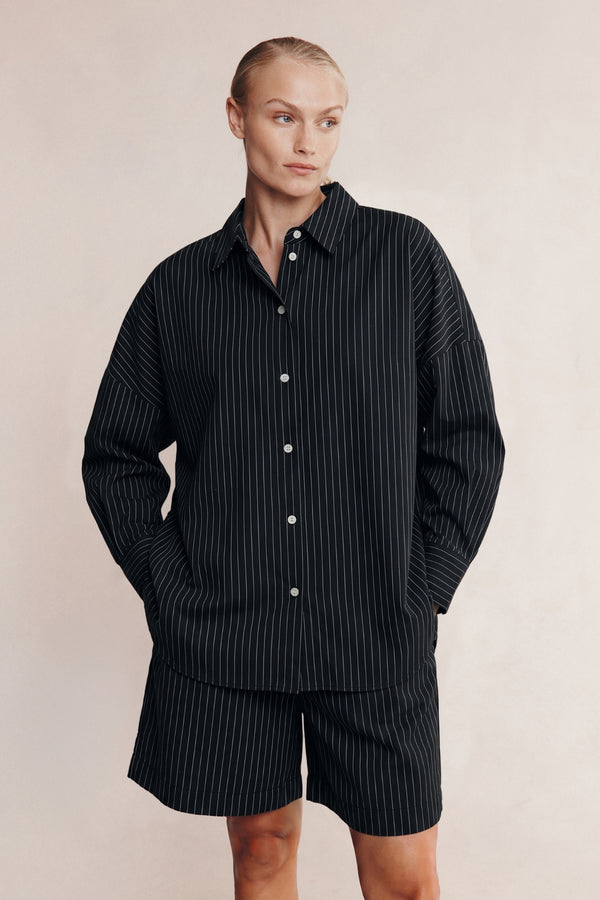 MELLA SHIRT - BLACK PIN STRIPE