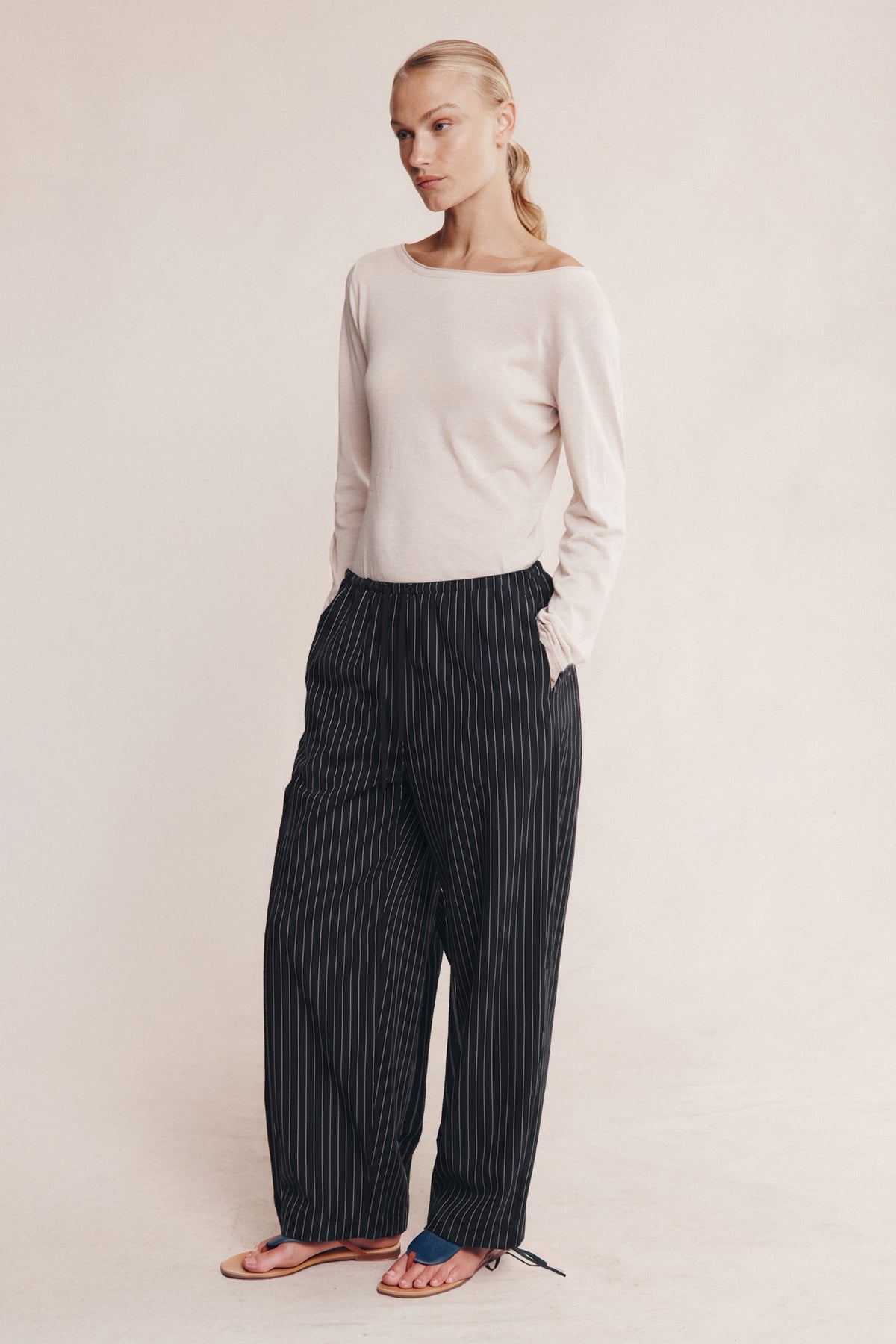 FATIMA PANT - BLACK PIN STRIPE