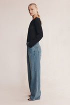 BELTED WIDE LEG JEAN - LIGHT WASH