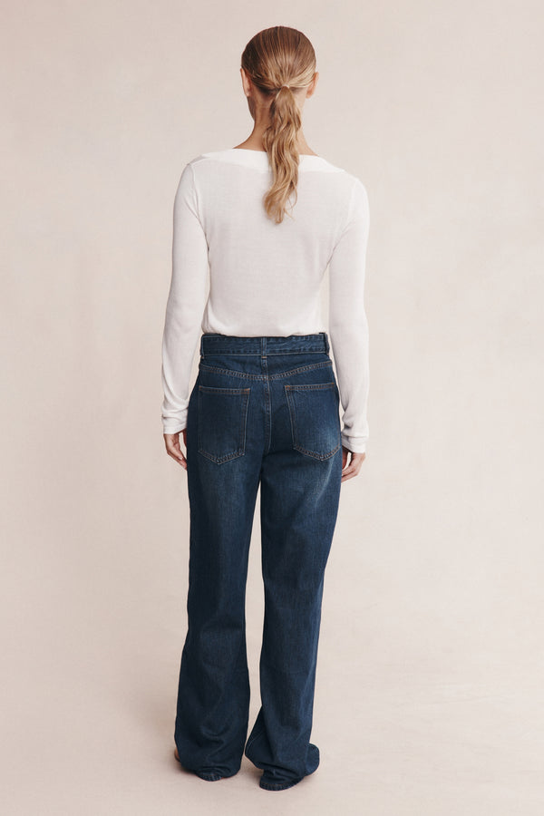BELTED WIDE LEG JEAN - DARK WASH