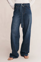 BELTED WIDE LEG JEAN - DARK WASH
