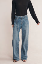 BELTED WIDE LEG JEAN - LIGHT WASH