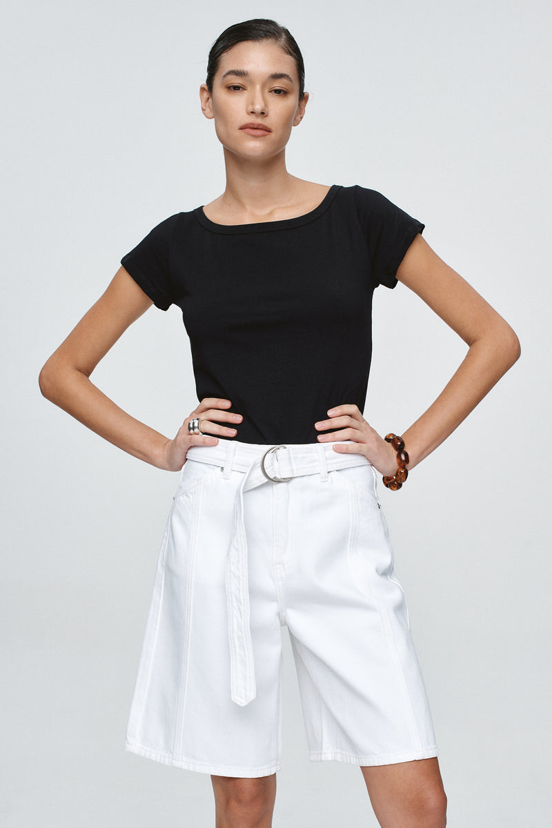 BELTED JEAN SHORT - BLANC