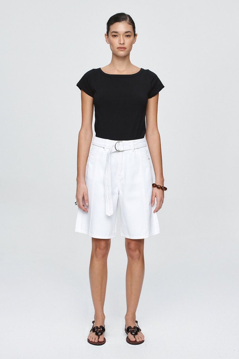 BELTED JEAN SHORT - BLANC