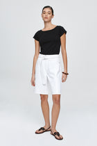 BELTED JEAN SHORT - BLANC
