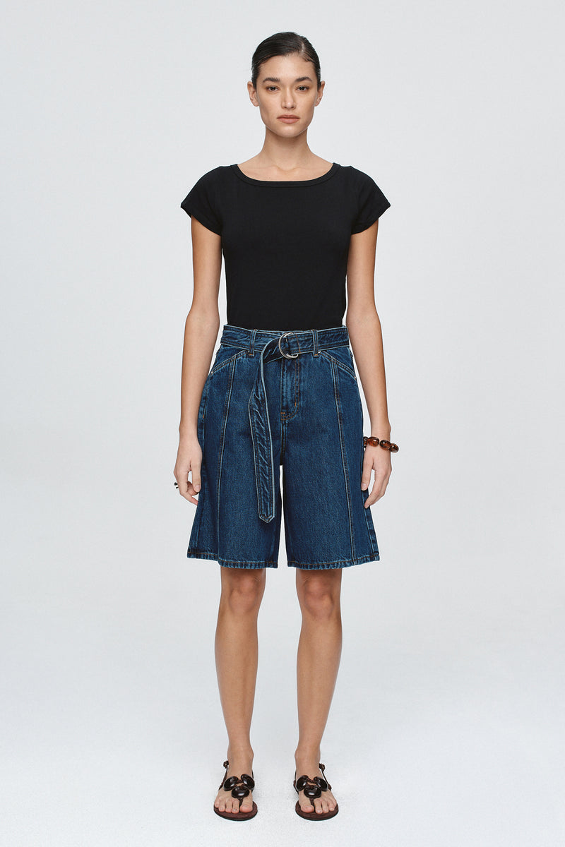 BELTED JEAN SHORT - CLASSIC BLUE