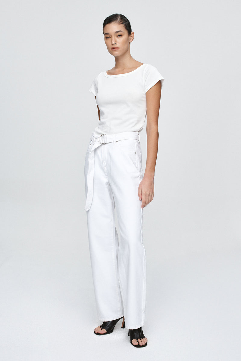 BELTED WIDE LEG JEAN - BLANC