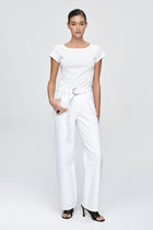 BELTED WIDE LEG JEAN - BLANC