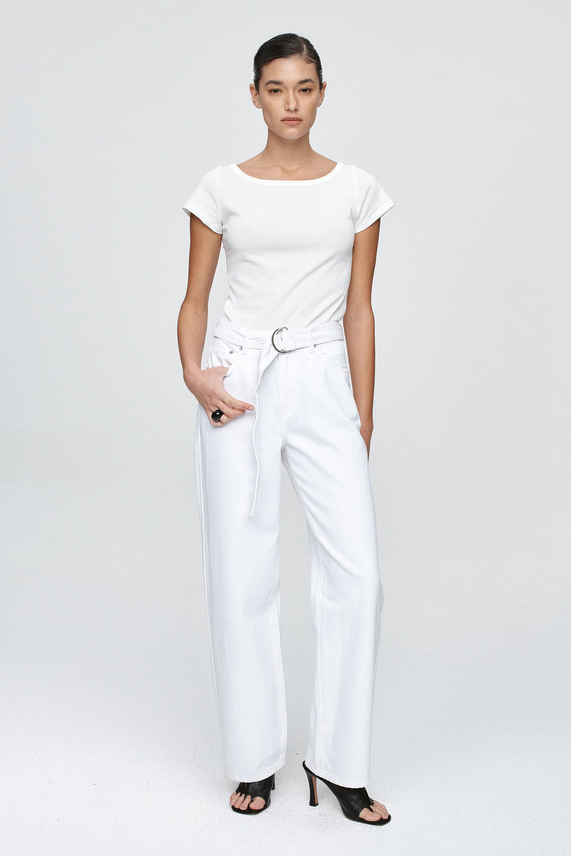 BELTED WIDE LEG JEAN - BLANC