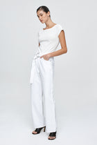 BELTED WIDE LEG JEAN - BLANC