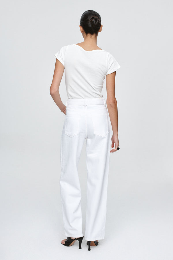 BELTED WIDE LEG JEAN - BLANC