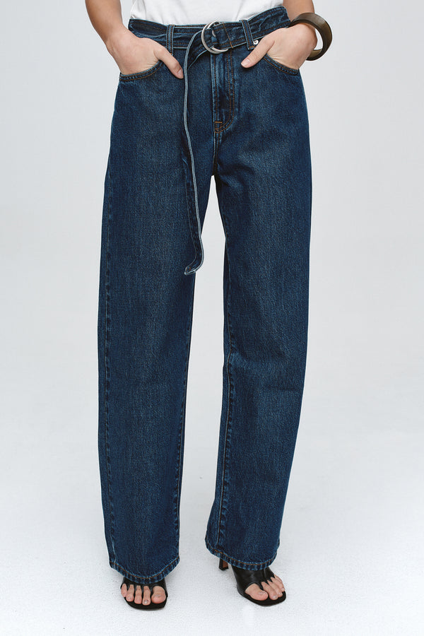 BELTED WIDE LEG JEAN - CLASSIC BLUE