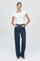 BELTED WIDE LEG JEAN - CLASSIC BLUE