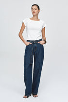BELTED WIDE LEG JEAN - CLASSIC BLUE