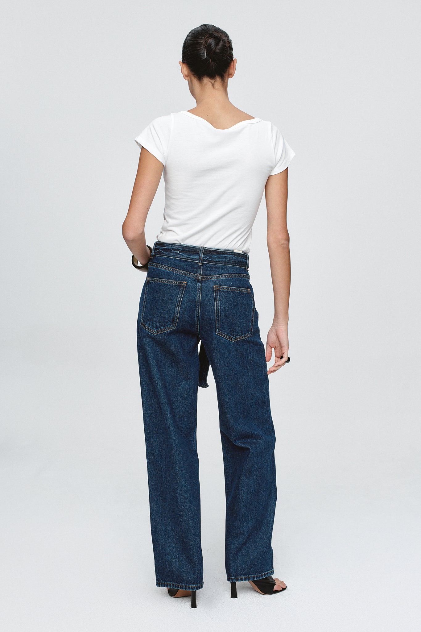 BELTED WIDE LEG JEAN - CLASSIC BLUE