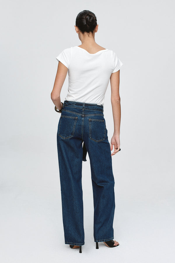 BELTED WIDE LEG JEAN - CLASSIC BLUE