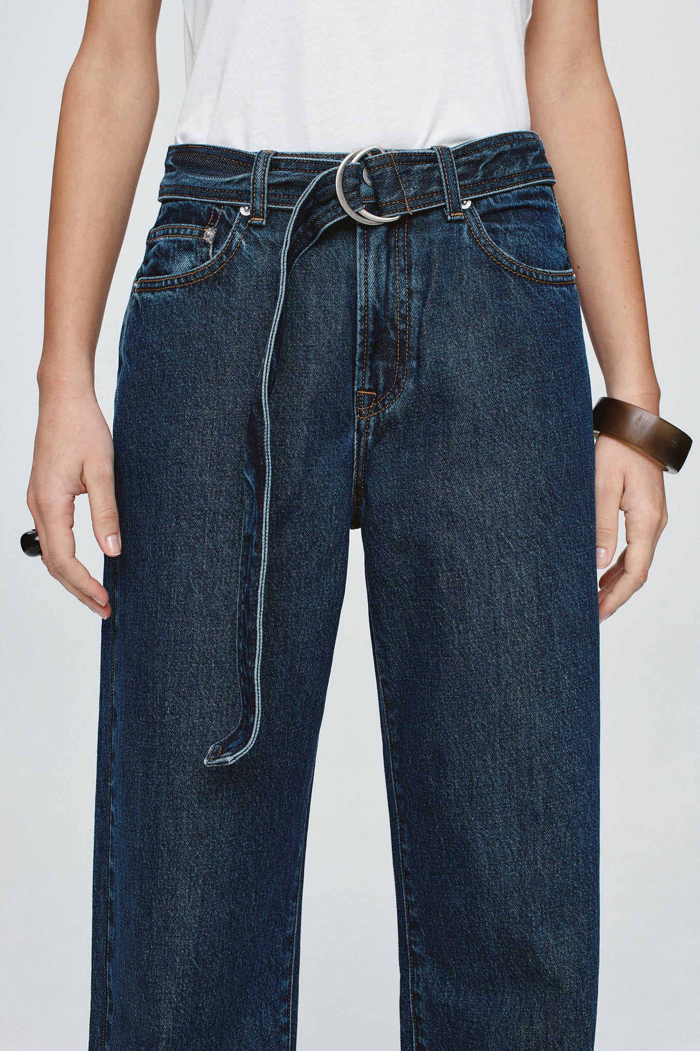 BELTED WIDE LEG JEAN - CLASSIC BLUE