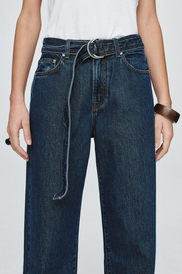 BELTED WIDE LEG JEAN - CLASSIC BLUE