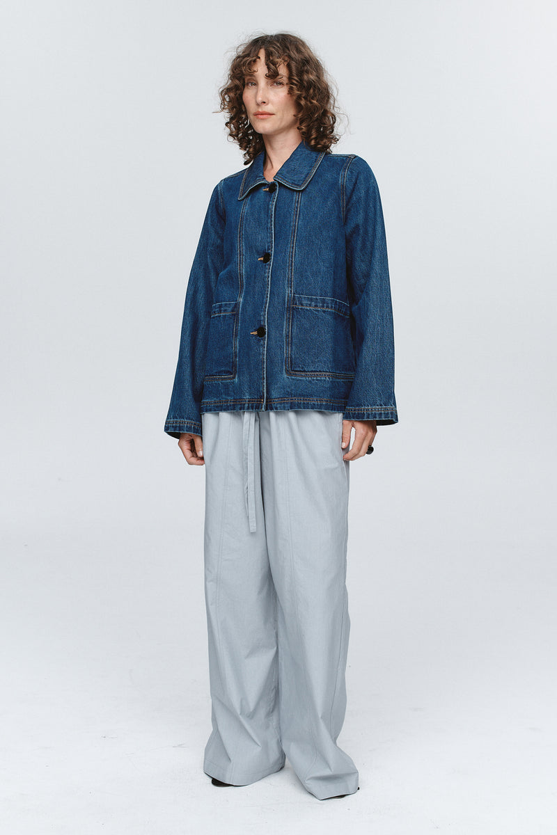 CROPPED PEA JACKET - WASHED INDIGO