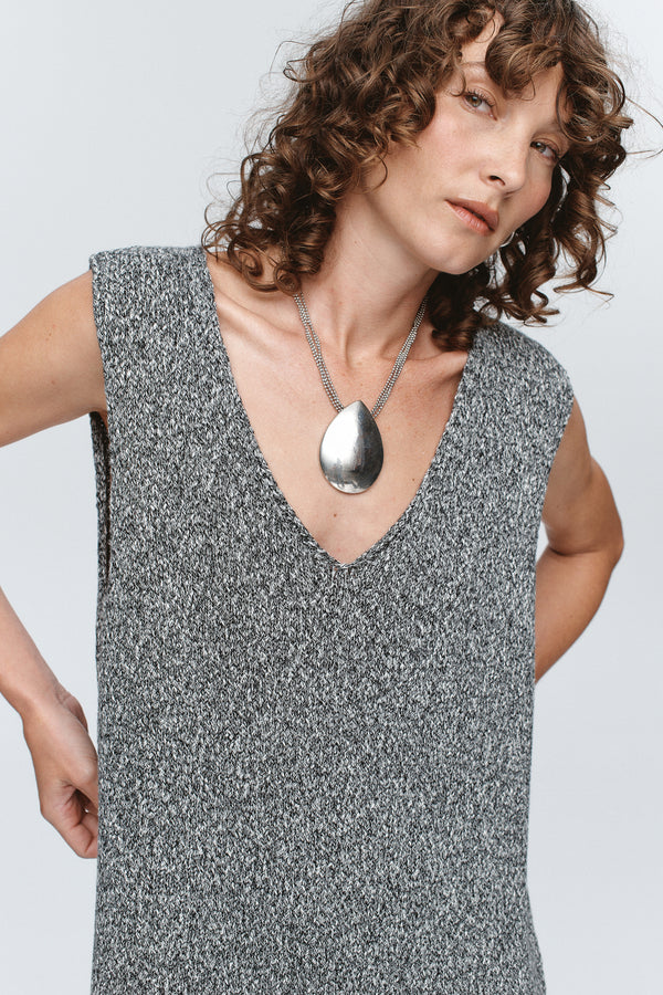 IRIS DRESS - BLACK / IVORY MELANGE
