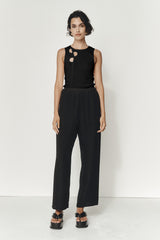 RENEE PANT - BLACK TEXTURED SILK