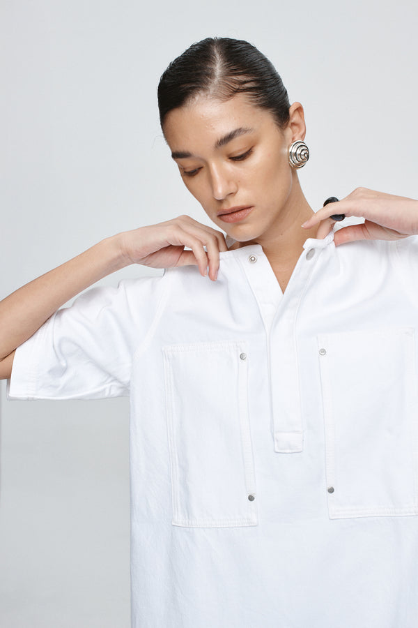 PATCH POCKET DRESS - BLANC