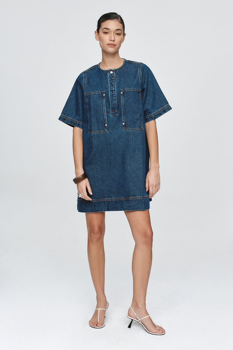 PATCH POCKET DRESS - CLASSIC BLUE