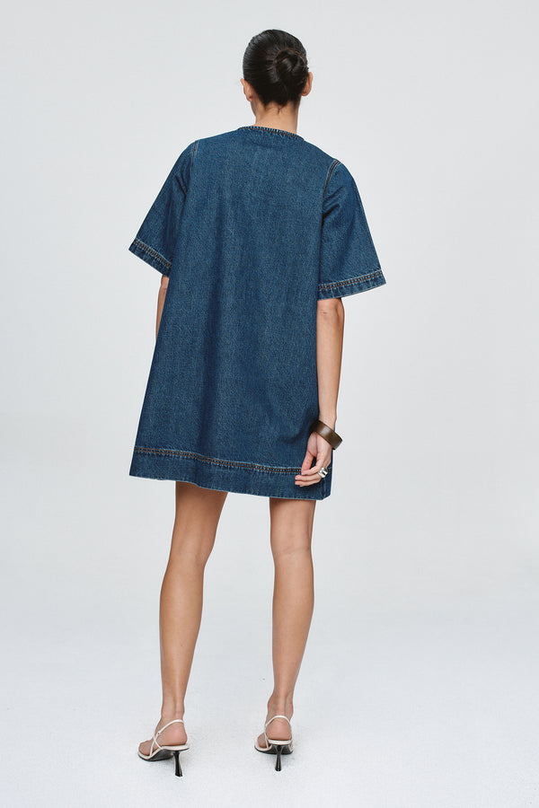 PATCH POCKET DRESS - CLASSIC BLUE
