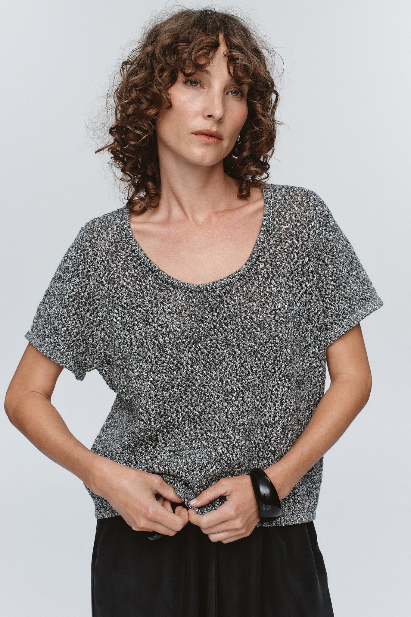 RUMI TOP - BLACK / IVORY MELANGE