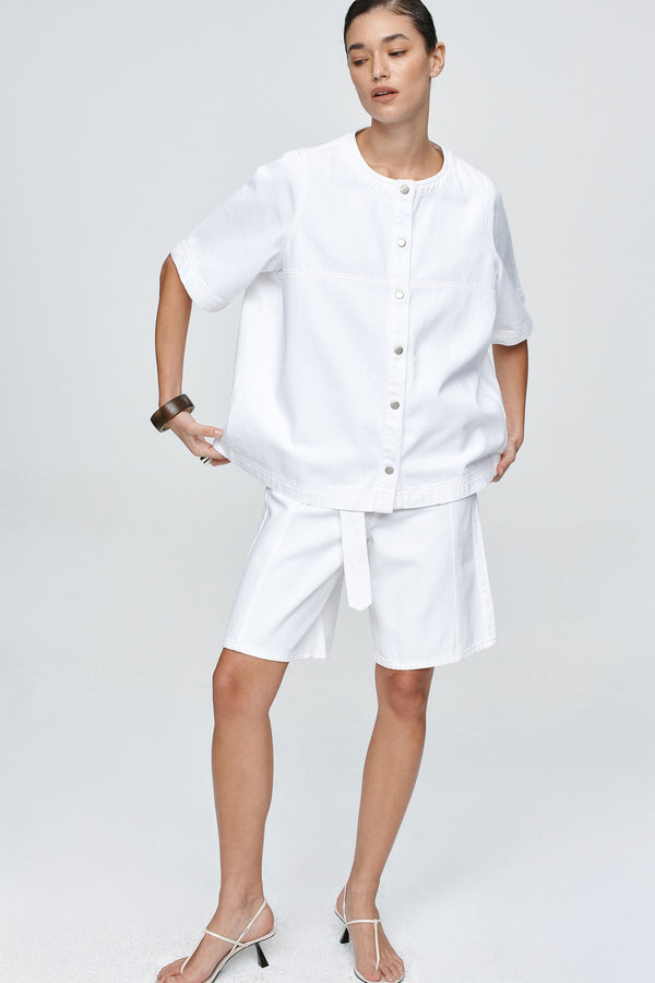 SHORT SLEEVE SEAM SHIRT - BLANC