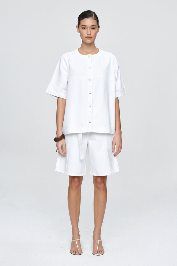 SHORT SLEEVE SEAM SHIRT - BLANC