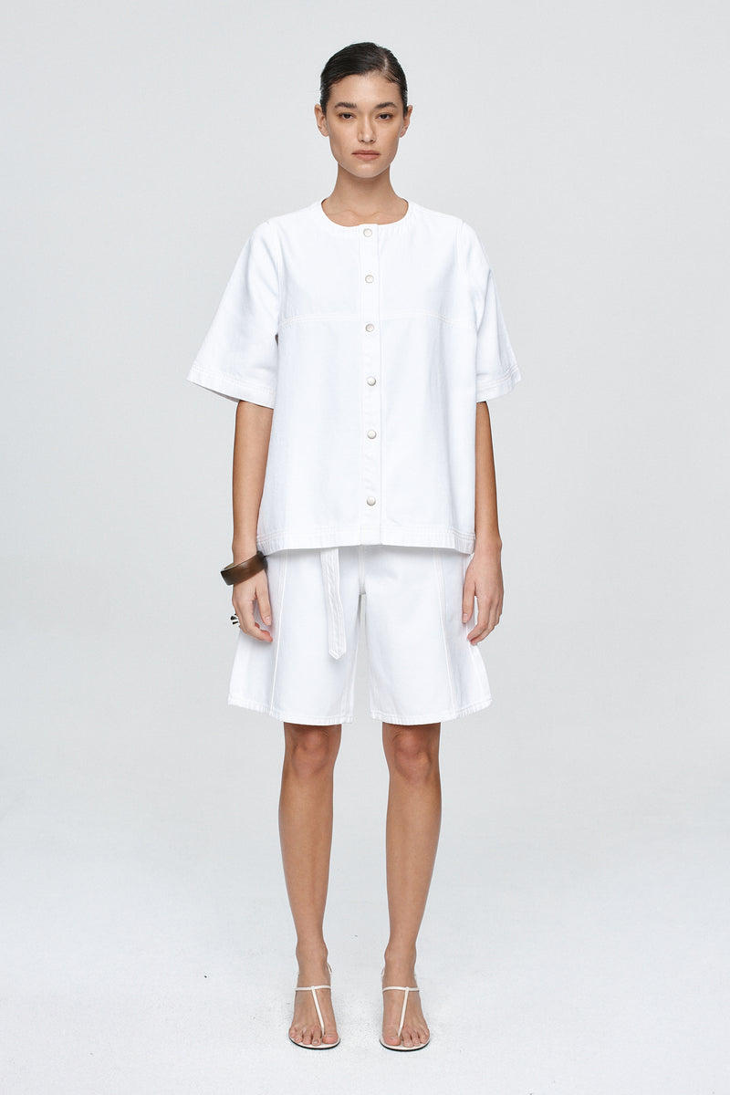 SHORT SLEEVE SEAM SHIRT - BLANC