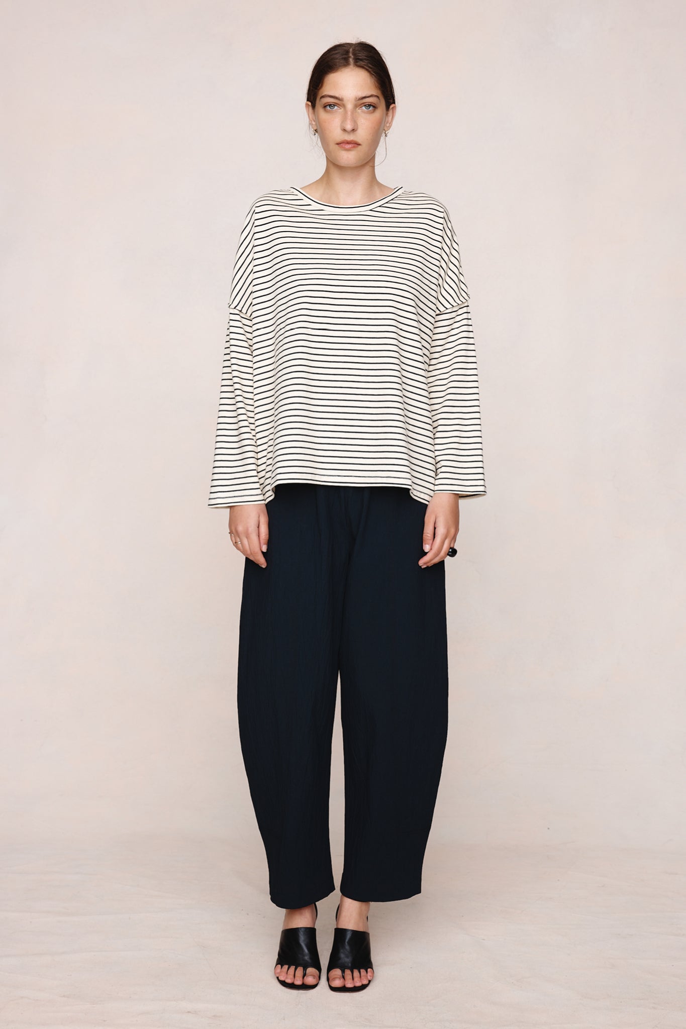 YELENA TEE - IVORY / BLACK STRIPE