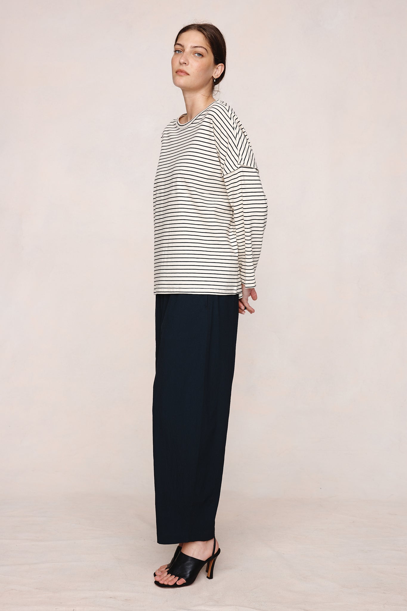 YELENA TEE - IVORY / BLACK STRIPE