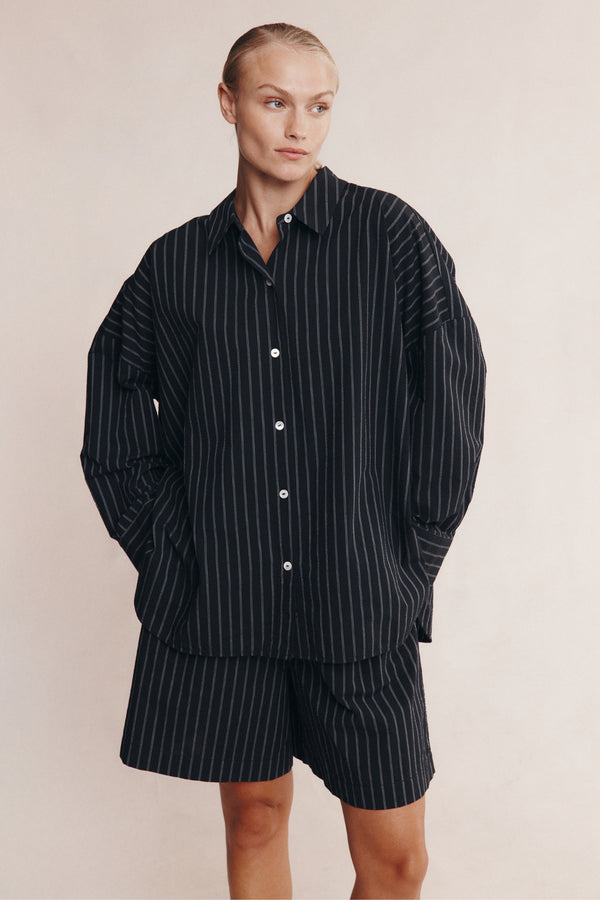 MELLA SHIRT - BLACK PIN STRIPE